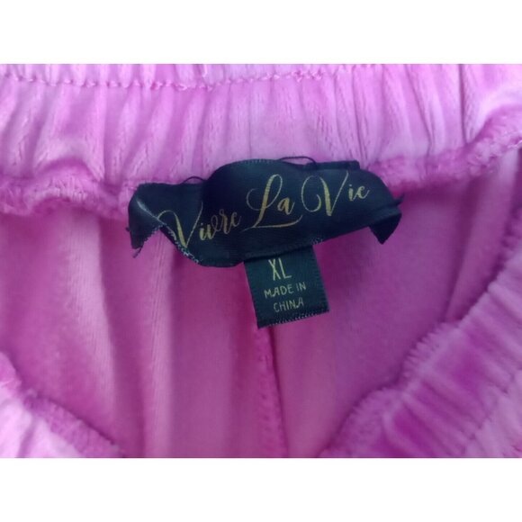 Vivre La Vie Velvet Pink Jogger and Crop Hooded Sweatshirt Set, Size XL - Picture 7 of 11